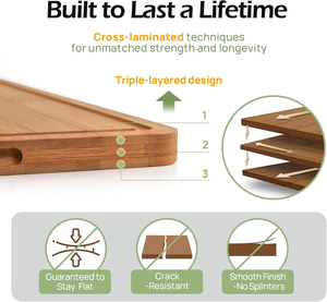 Planches à découper en bambou durables pour couper les légumes, la viande et les fruits, le cadeau de cuisine idéal pour les cuisiniers amateurs - Product Image 2