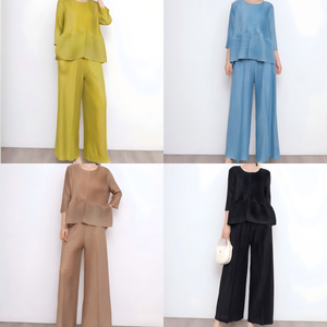 Conjunto de 2 Piezas de <span class=keywords><strong>Ropa</strong></span> para Mujer, Talla Grande, Primavera-Verano, Color Sólido, Top y Pantalón Plisados, Talla Única, Estilo Musulmán, Modesto e Informal - Product Image 2