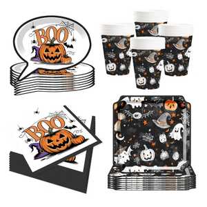 DAMAI Halloween Party Supplies Halloween Paper Plates Cups Napkins Party Disposable Tableware Set Birthday Favor for 8 Guests - Product Image 5