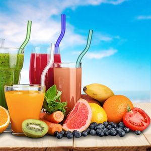 Pailles ondulées en verre transparent coloré réutilisables de 8 pouces pour gobelets de 16 oz, boissons, café, lait, thé, cocktails, jus - Product Image 4