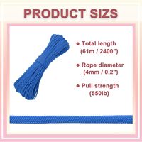 Paracord 4 mm 550 lb, 200 pieds, 7 brins tressés en nylon et polyester, corde robuste pour tente, camping, randonnée, survie, utilisation extérieure, tout usage