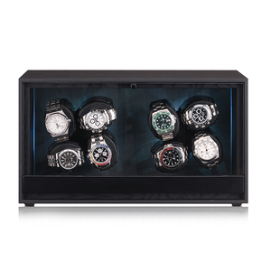 Embers Watch Winder 4 8 12 Slots <span class=keywords><strong>Caja</strong></span> de almacenamiento de relojes automáticos de grano de madera negra Motor Mabuchi con luz RGB - Product Image 3