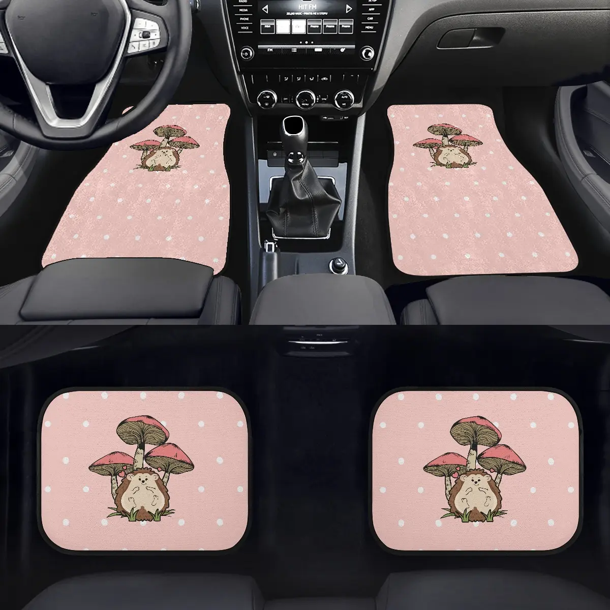 Fashion Car Floor Mats Custom Cartoon Cute Hedgehog Pattern Car Carpet Mat 4 Pieces New Waterproof Non-slip Car Pink Rubber Mat