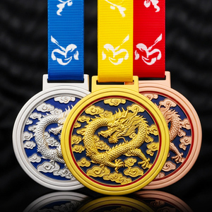 Ensemble de médailles sur le thème du <span class=keywords><strong>dragon</strong></span> chinois, or, argent, bronze, finition antique, design de <span class=keywords><strong>dragon</strong></span> en relief 3D avec ruban coloré pour cérémonie de remise des prix - Product Image 4