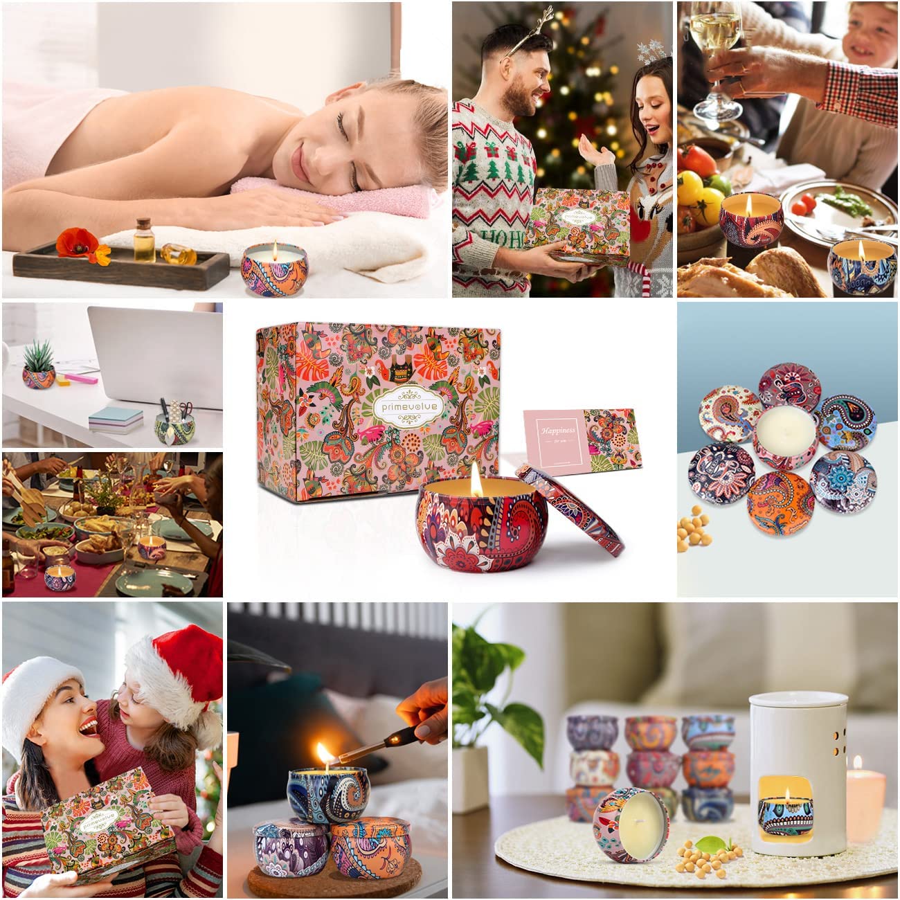 Рождественский подарочный набор, цветочный соевый воск, растительное эфирное масло, ароматный дезодорант, ароматизатор, свеча, жестяная банка