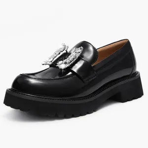 New Fashion Hot Selling Custom ized LOGO Leder Obermaterial mit Crystal EVA Light Weight Chunky Sole Frauen Plattform Loafers Schuhe