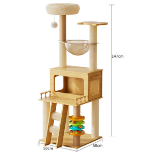 Tour d'arbre à chat en bois plateau tournant jouets pour chat cadre d'escalade interactif arbre à chat de luxe - Product Image 6