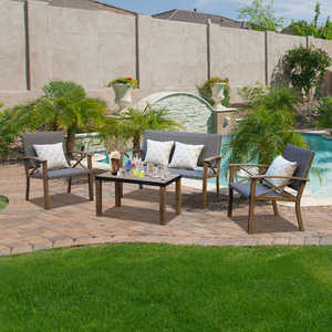 Set di mobili da giardino moderni in 4 pezzi elegante sedia da esterno con comodi cuscini in peluche per <span class=keywords><strong>il</strong></span> <span class=keywords><strong>capolinea</strong></span> del parco del cortile - Product Image 1