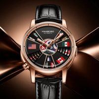 Montre automatique HANBORO pour homme, édition limitée, montre mécanique à bracelet en cuir noir, montre de football pour le sport