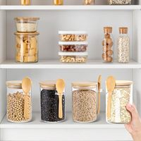 Boîte de rangement scellée de 10oz couvercles en bambou cuillères boîtes de cuisine pour le stockage des épices à café organisateurs d'aliments secs bac de stockage de pâtes
