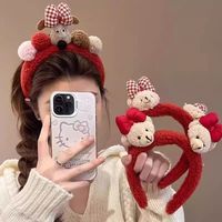 Serre-tête en tissu personnalisable style ours rouge, nœud en peluche mignon, style coréen, fait main, haute qualité, pour femme