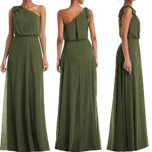 Eleganti abiti da <span class=keywords><strong>damigella</strong></span> d'onore maxi in chiffon a vita impero con fiocco monospalla <span class=keywords><strong>verde</strong></span> oliva - Product Image 1