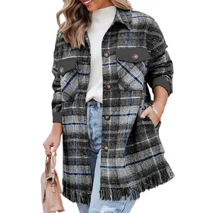 Customized Fashion Versatile Long sleeved Jackets Women's Pockets Tassel Coat Coat Chinese Manufacturer