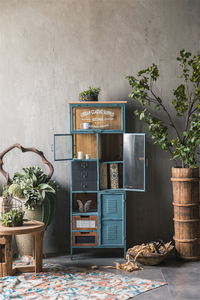 Mueble <span class=keywords><strong>Bar</strong></span> Rústico Antiguo de Metal para el Hogar, Estilo Clásico, Aparador Alto de Madera Maciza, Puertas Corredizas de MDF, Características Ajustables, Uso en la Cocina - Product Image 4