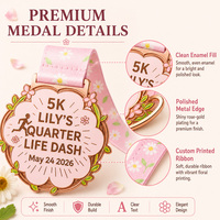 Médaille de course d'anniversaire 2D rose personnalisée en gros, récompense 5K avec logo personnalisé, plaqué or et argent, en métal avec logo