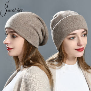 Jxwatcher Vente en gros Bonnet en cachemire à double couche personnalisé, doux et chaud, pour femmes, hiver, uni, unisexe, réversible, en <span class=keywords><strong>laine</strong></span>, bonnet ample - Product Image 1