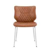 Ensemble de chaises de salle à manger modernes, 2 pièces, en cuir PU marron, pieds en métal électroplaqué, patins antidérapants réglables, dossier haut capitonné en diamant