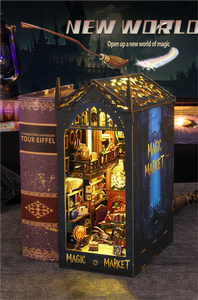 Librairie magique à faire soi-même, vue de rue, coin lecture |   Modèle de puzzle 3D en bois de haute précision, jouets d'architecture miniatures de collection - Product Image 3