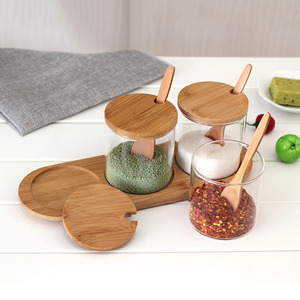 Sale <span class=keywords><strong>pepe</strong></span> condimento condimenti portabottiglie <span class=keywords><strong>villaggio</strong></span> cucina vetro vasetti di spezie con coperchio di bambù Set - Product Image 4