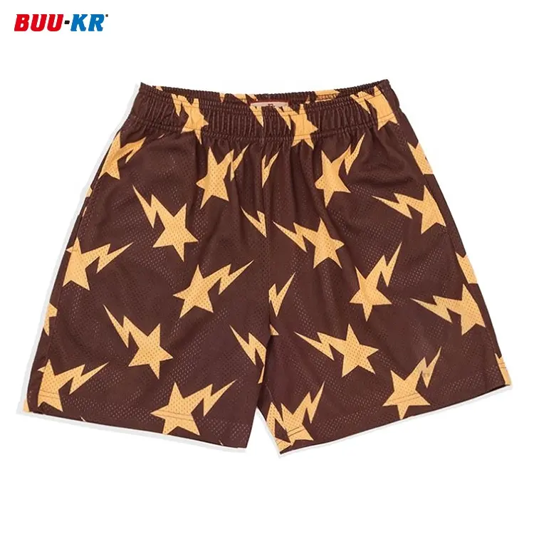 Buker Oem Full Print Dubbellaags 5 Inch Binnennaad Helemaal Over Blanco Mesh Shorts Met Ritszakken, Mesh Basketbalshorts Op Maat