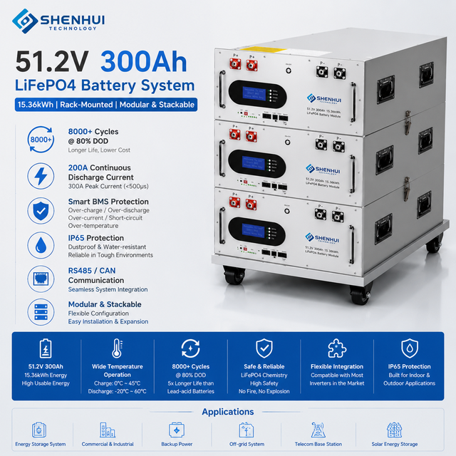 Rack Stackable 5kwh 10kwh 15kwh LiFePO4 Battery 51.2V 100Ah Modular Energy Storage Battery Home Solar Power Backup