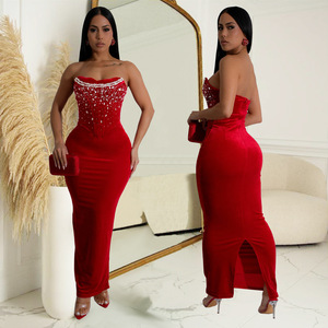 2025 Sexy abito lungo senza spalline abito <span class=keywords><strong>da</strong></span> <span class=keywords><strong>sera</strong></span> senza schienale <span class=keywords><strong>da</strong></span> donna abiti <span class=keywords><strong>da</strong></span> festa <span class=keywords><strong>con</strong></span> strass - Product Image 5