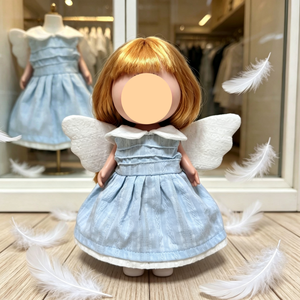 Ensemble de robes de poupée ange avec ailes, tenue de style occidental en tissu bleu rose pour filles, vêtements pour jouets en peluche de 24cm - Product Image 3