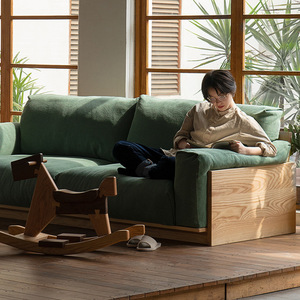 Maxky Italian Japanese-Style Solid Wood Black Walnut <strong>Sofa</strong> Single Modern Minimalist Fabric French <strong>Sofa</strong> Hoekbank Couch - Product Image 4