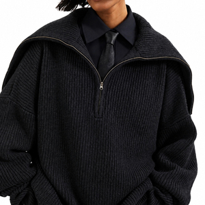 <span class=keywords><strong>Pull</strong></span> en maille surdimensionné pour <span class=keywords><strong>femme</strong></span>, col marin, demi-zip, en mélange de coton, côtelé, épais, style pêcheur, personnalisé, vente en gros - Product Image 3