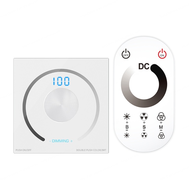 AP Knob Panel 6A 2-Channel DIM Controller & Touch Remote Control RF 433MHz 30m Range PWM Dimmer Wall-Mounted 432W
