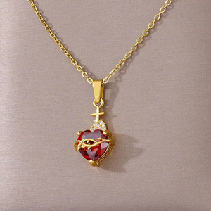 Collana da Donna con Ciondolo a Cuore con Spine, Romantica con Pietra Rossa, Catena per Clavicola, Gioiello di Moda Dolce e Audace - Product Image 6