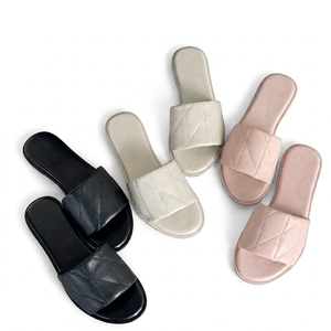 Women's PU Leather Flat <b>Slides</b> Open Toe Rhinestone Pearl Trim Thick Sole Summer <b>Slip</b>-On Sandals Low Rubber Rhinestones - Product Image 1
