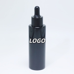 Flat Shoulder 20ml 30ml 40ml 60ml Black Essential Oil <b>Bottle</b> Cosmetic Serum Dropper Glass <b>Bottle</b> with Bamboo Dropper - Product Image 1
