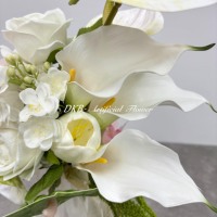 Bouquet réaliste en soie de mariée coréenne moderne Bouquet artificiel de rose Anthurium Phalaenopsis avec vigne suspendue