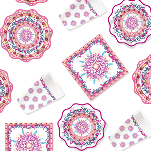 DAMAI Chinese Style Happy Birthday Theme Party Kits PinkWave Shape Disposable Party <b>Paper</b> Plates Cups Napkin Tableware Set - Product Image 4