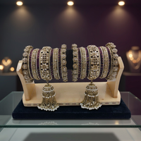 Juego de Brazaletes de Boda Tradicionales de Lujo, de Latón Chapado en Oro de Alta Calidad, con Incrustaciones Geométricas de Perlas, Multicolores, Estilo Indio para Mujer
