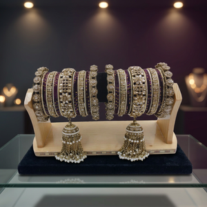 Luxury High Quality Acrylic Gold Plated Geometric Micro Insert Pearl Trendy Bangles Set Women's Multi Color Indian Bridal - Product Image 4