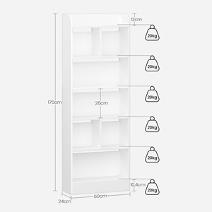 Librero Blanco Resistente con 6 Compartimentos, Estante <span class=keywords><strong>de</strong></span> Almacenamiento con Certificado E1 para Sala <span class=keywords><strong>de</strong></span> Estar, Oficina, Dormitorio - Product Image 4