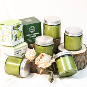 Ventes en gros d'emballages de parfums personnalisables, bougies aromatiques artisanales biologiques de 100 g dans un bocal en verre <span class=keywords><strong>vert</strong></span> armée pour la décoration des bars - Product Image 6