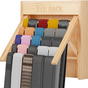 Porte-cravates mural en bois pour hommes, organisateur de cravates, support de rangement pour chambre à coucher, sans perçage, finition hêtre, forme rectangulaire - Product Image 1
