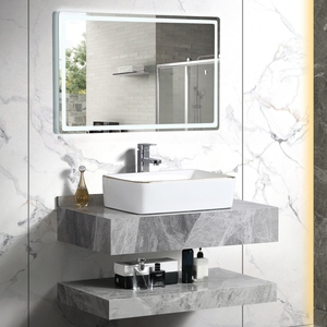 Armoire de salle de bain murale en marbre <span class=keywords><strong>gris</strong></span> à deux niveaux avec <span class=keywords><strong>dessus</strong></span> en marbre - Product Image 1