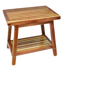 Tabouret de salle de bain en bois Meikelin à double niveau avec rangement, siège pour bain de pieds en teck, pour toilettes et salle de douche - Product Image 2
