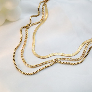 Layered <b>Titanium</b> Steel Necklace 18k Gold Plated Women's Fashion Jewelry Multi Strand <b>Chain</b> Necklaces for Daily Wear - Product Image 3