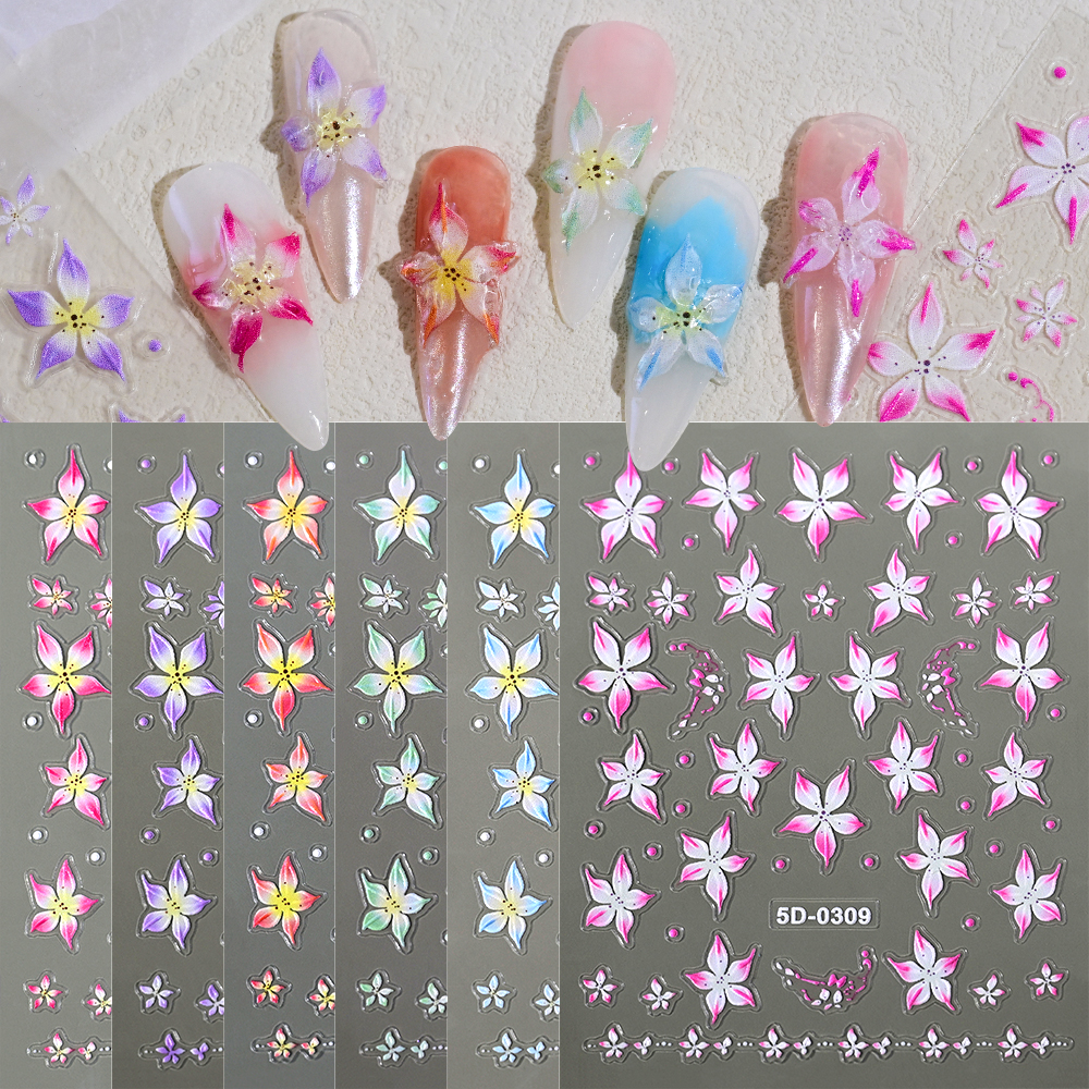 ・ lily (⁠◍⁠•⁠ᴗ⁠•⁠◍⁠)⁠❤ Lily Flower Nail Art Stickers Decals 5D Embossed Jelly Flower