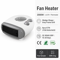Radiateur soufflant portable à thermostat horizontal, chauffage au sol 3 modes, 2000W, contrôle automatique de la température, ignifuge, CE ROHS