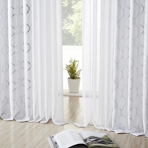 Rideaux de chambre à ballons blancs 84 pouces, ensembles de 4 panneaux, luxe, motifs géométriques abstraits assortis, translucides, pour fenêtre en oriel métallique - Product Image 1