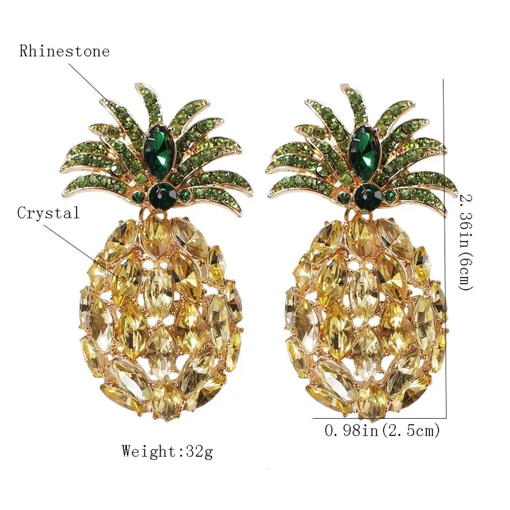 HANSIDON Sıcak satış Meyve Ananas Renkli Bildirimi Küpe El Yapımı Boho Büyük Kristal Bırak Dangle Küpe moda takı