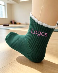 Custom Logo Cotton Blend Crew <b>Socks</b> with Hearted Pattern <b>Women</b> Gym Pure Grip Pilate Barre <b>Socks</b> Comfortable in Multiple Colors - Product Image 2