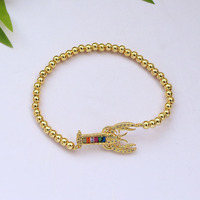 Bracelet élastique BC1605 avec perles dorées de 4 mm, pavé de zircone cubique, motifs animaux (alligator, crabe, homard, hippocampe, poisson)