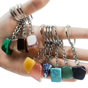 HZ Natural Stone_ Crystal Agate Natural Gemstone Key Chain Irregular Pendant Accessories Chain Souvenirs Gift
